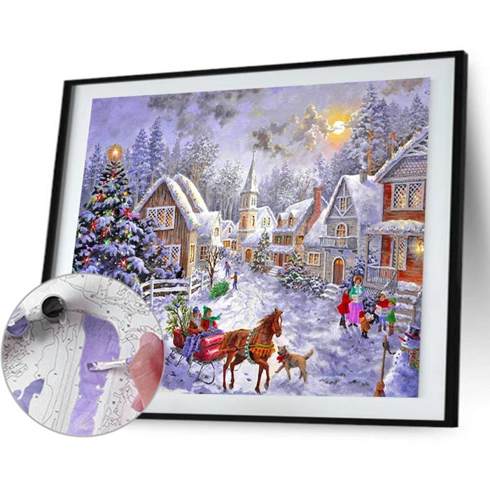 Paint By Number Hand Painted Drawing Wall Art Christmas Tree in Snow