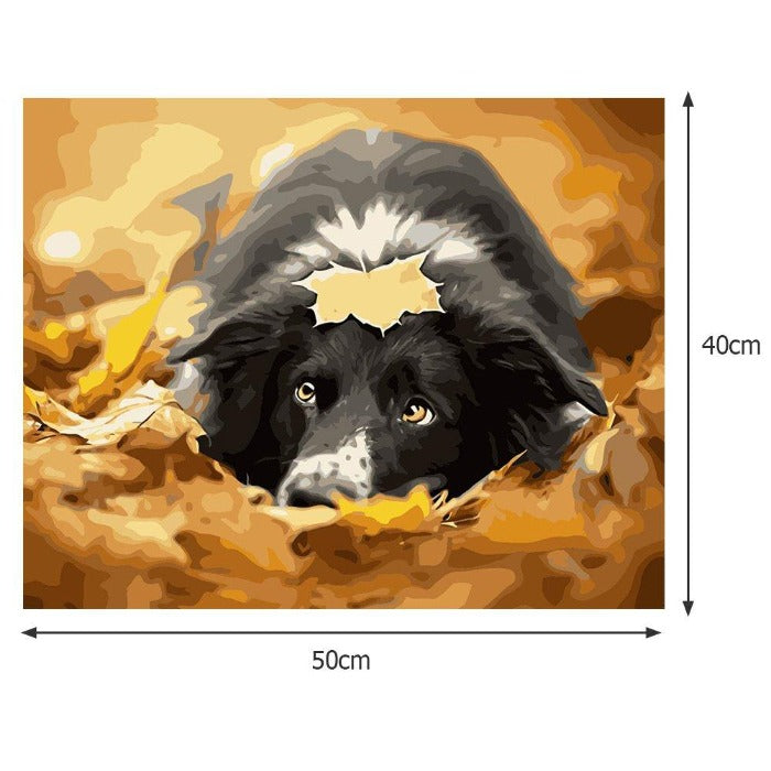 Painting By Numbers kit Oil Painting Leaf Black Dog Art Wall Picture