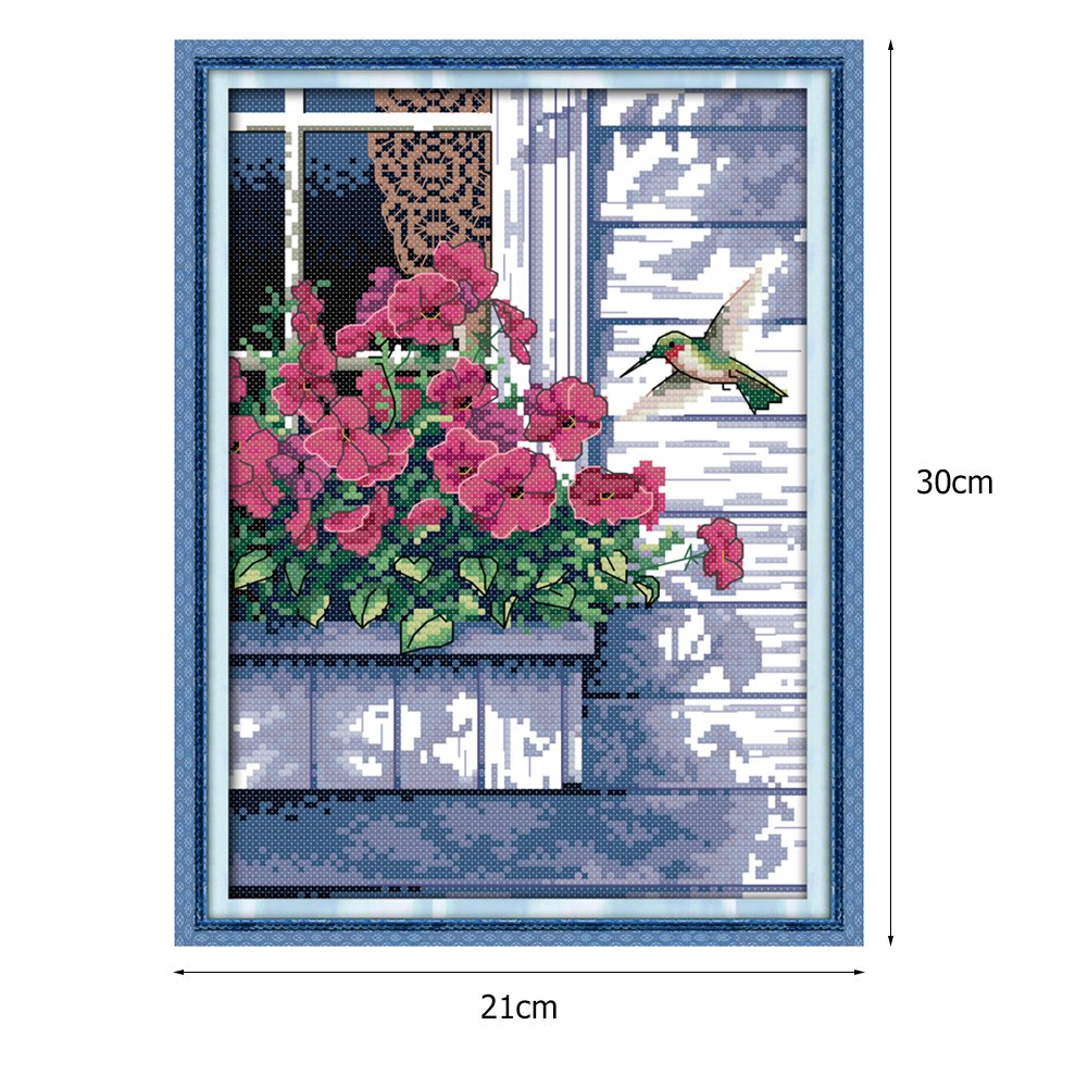 14ct Estampado Ponto Cruz - Flor Pássaro (21*30cm)