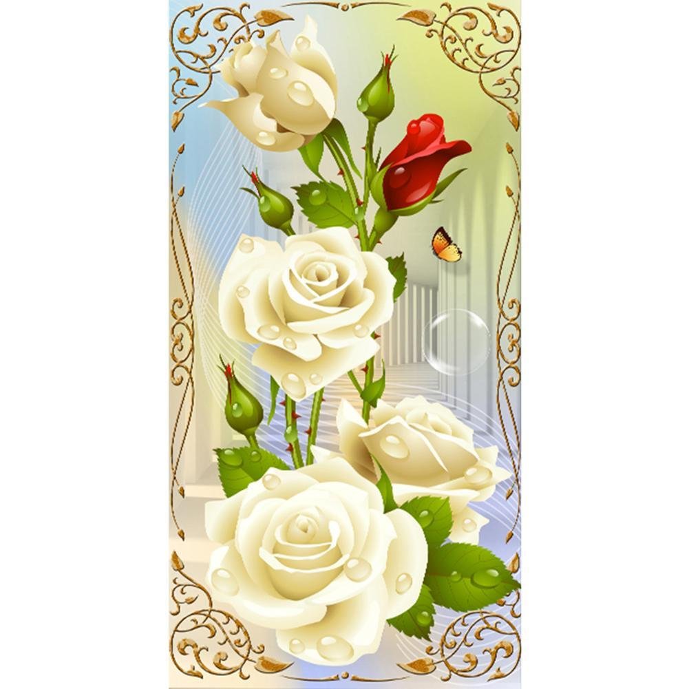 Diamond Painting Partial Round White Rose