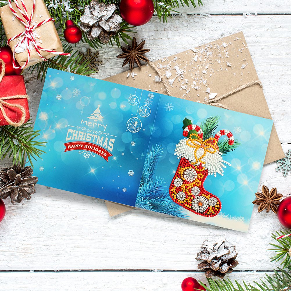DIY Diamond Painting Greeting Card - Christmas Sock