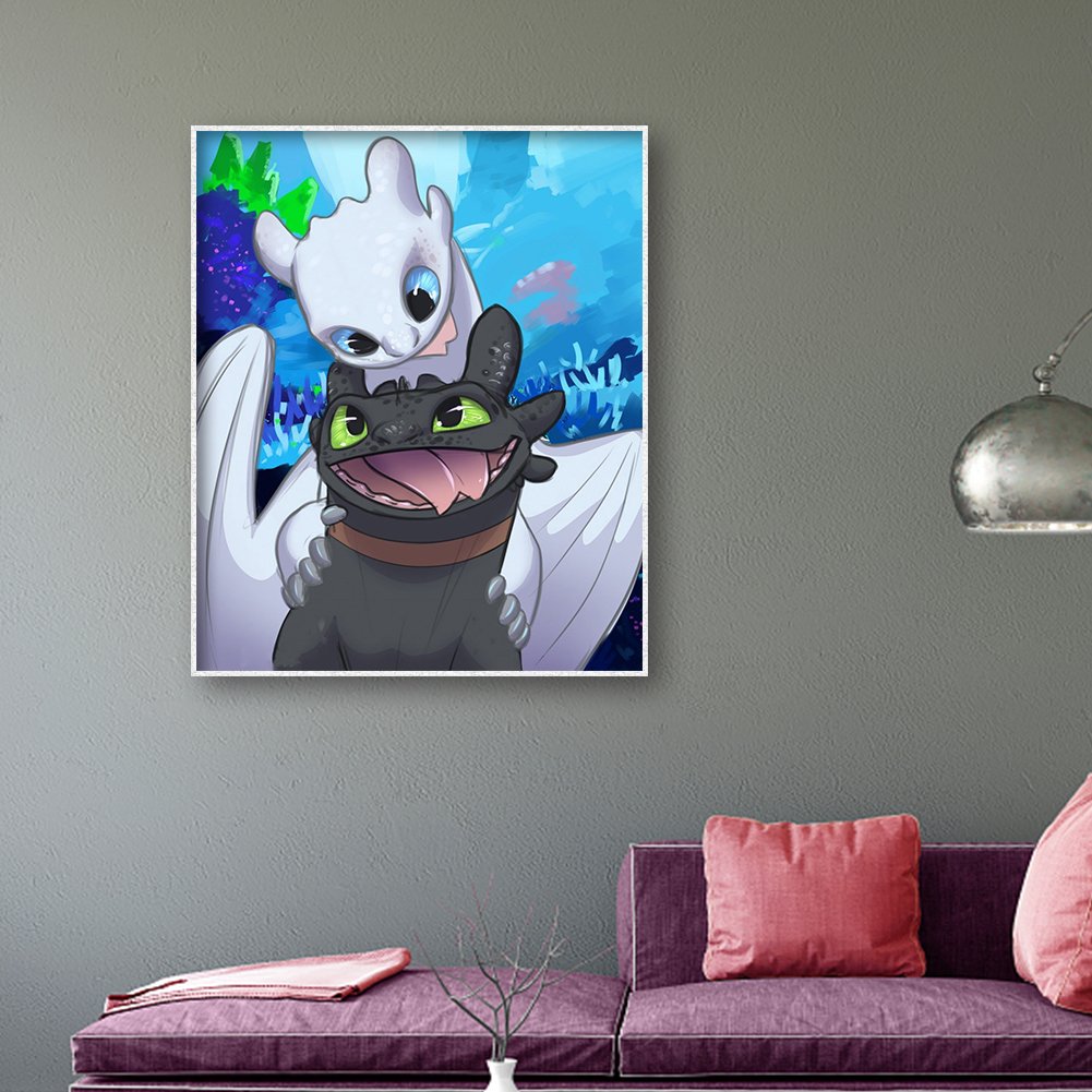 Diamond Painting - Full Round - Black White Dragon