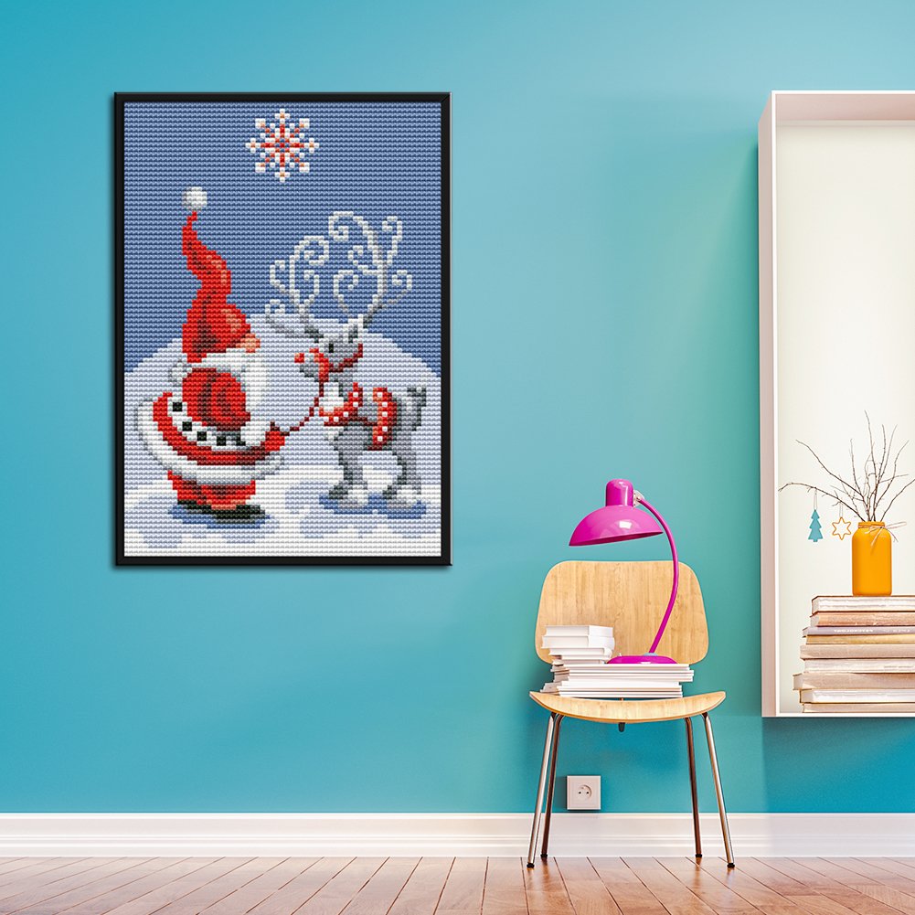 14 quilates de ponto de cruz estampado - Papai Noel e veado (18 x 22 cm)