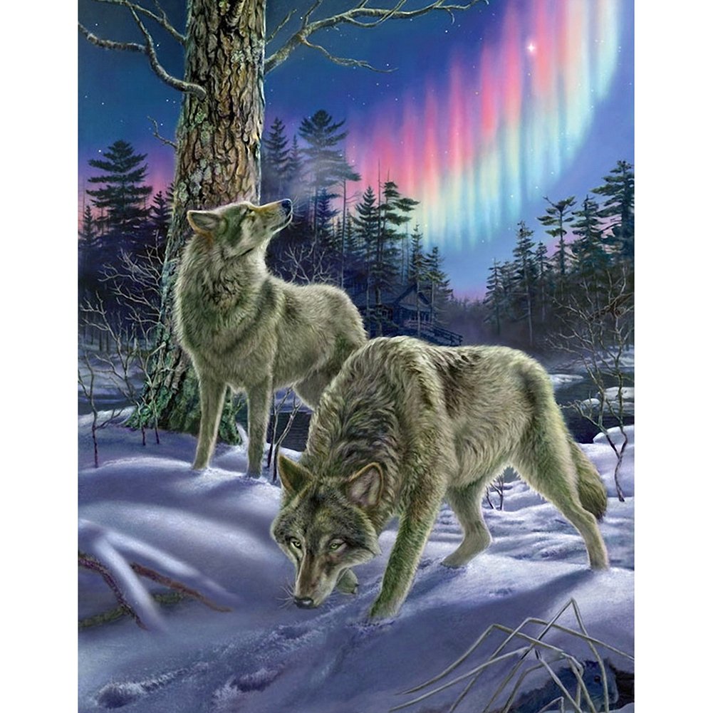 5D Diy Diamond Painting Kit Full Round Beads Wolf