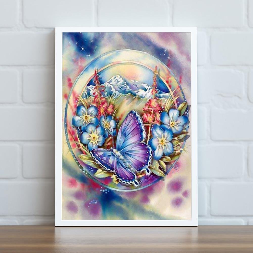 Pintura Diamante - Quadrado Completo - Flor Borboleta