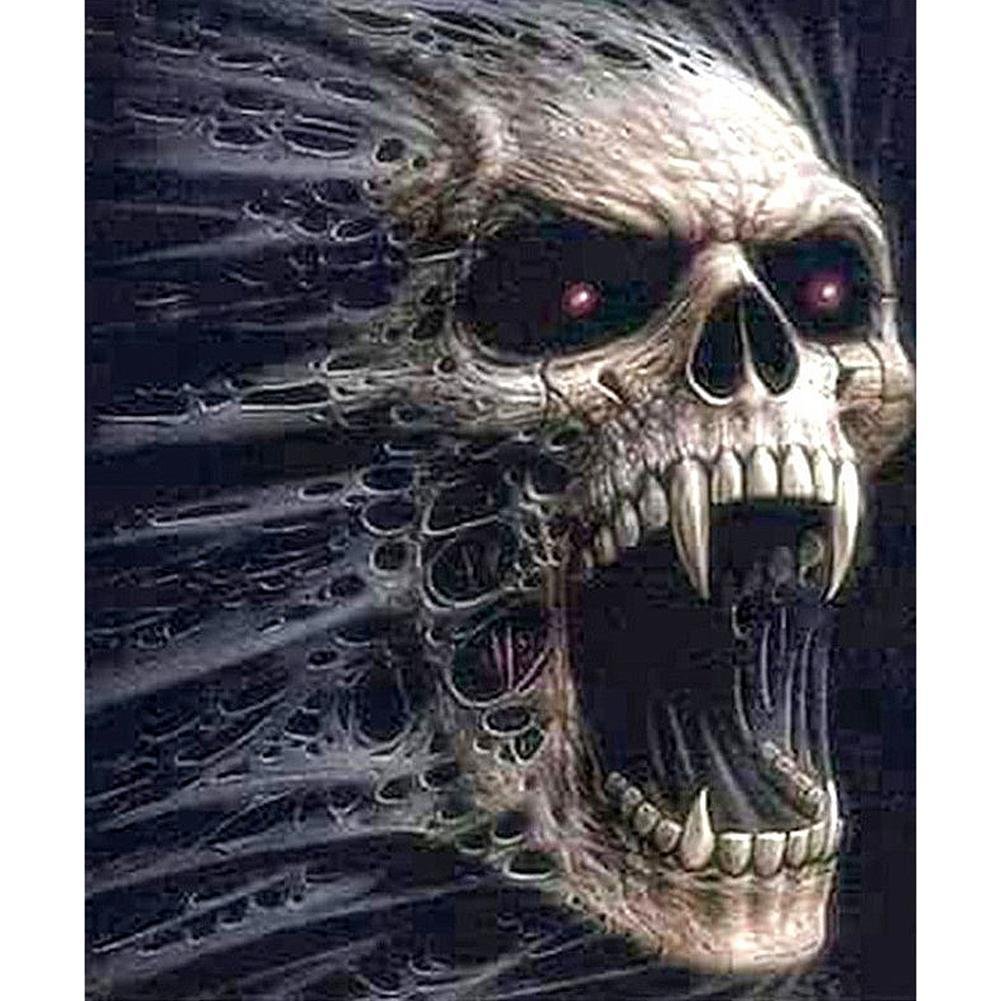 5D Diy Diamond Painting Kit Full Round Beads Skull Horror Head