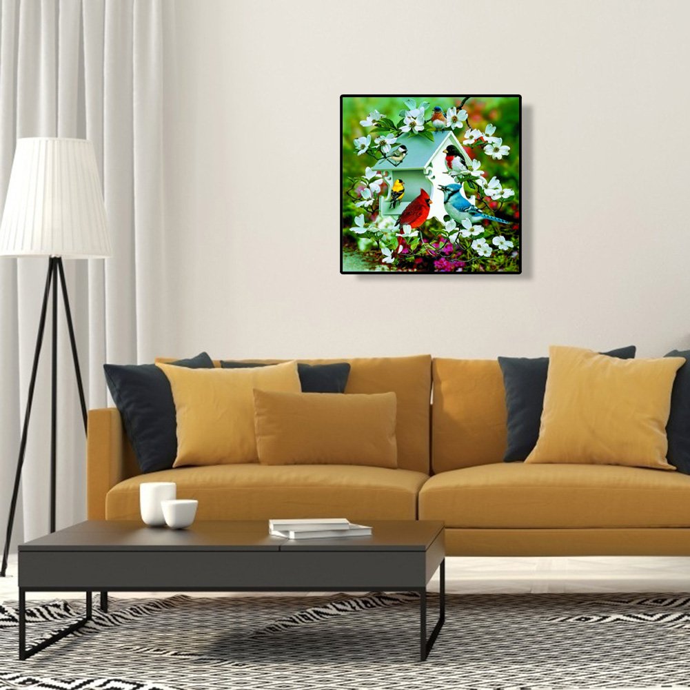 Pintura Diamante - Redondo Completo - Flor Pássaro C