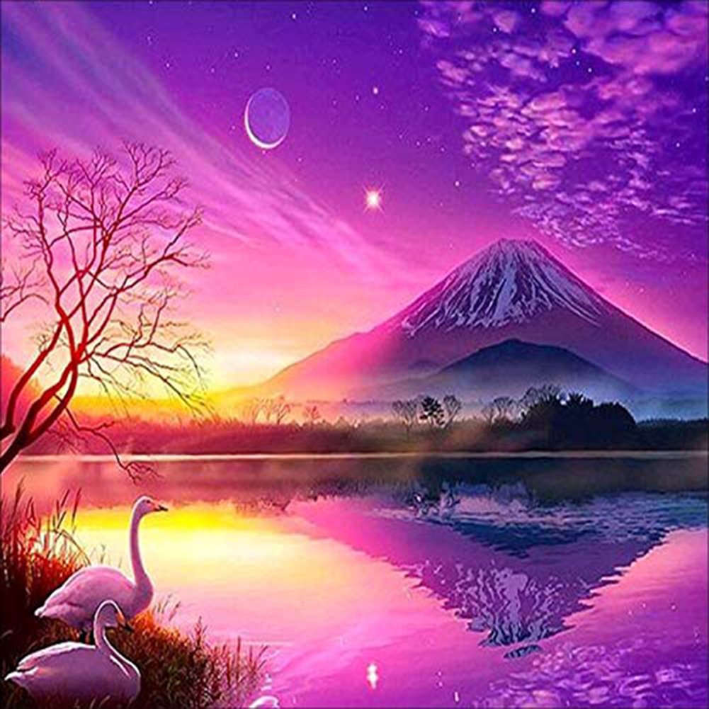 5D Diy Diamond Painting Kit Full Round Beads Purple Snow Mountain