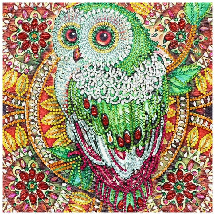 Diamond Painting Crystal Rhinestone Green Owl