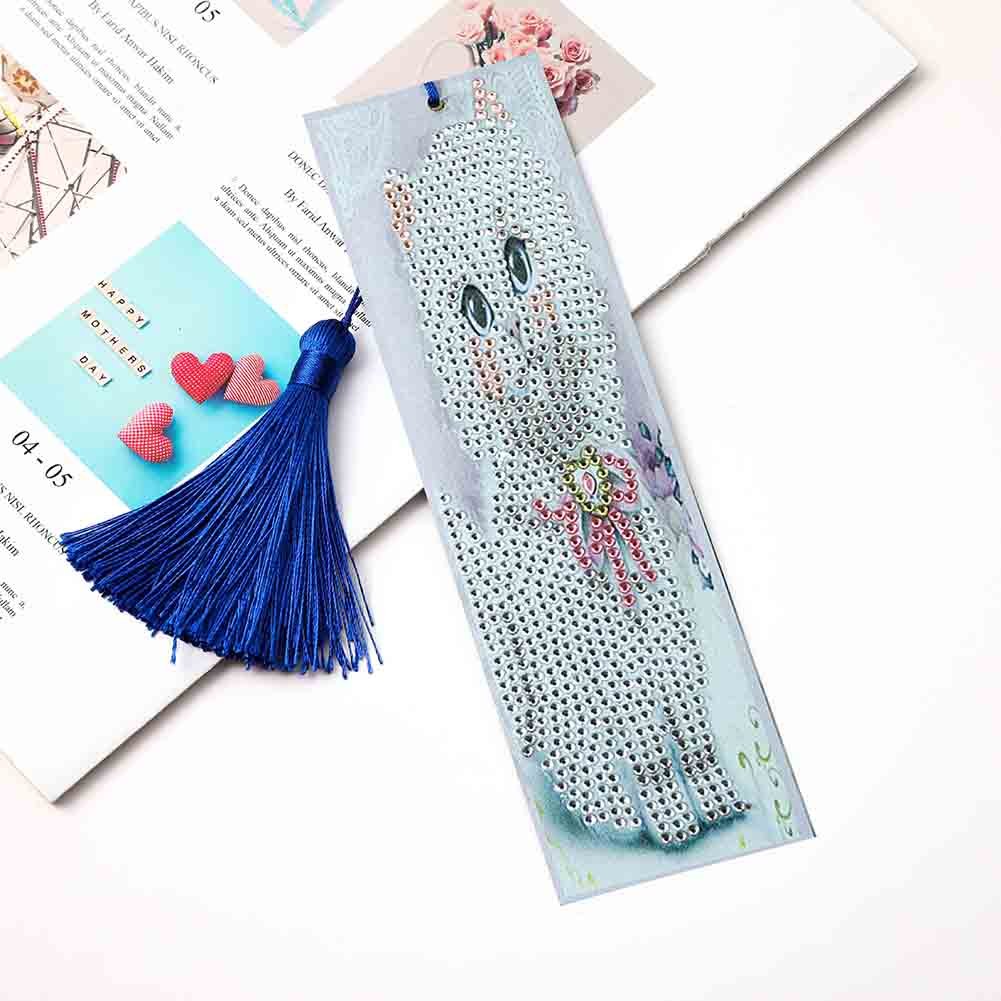 DIY Tassel Bookmarks Special Shaped Diamond Painting White Cat