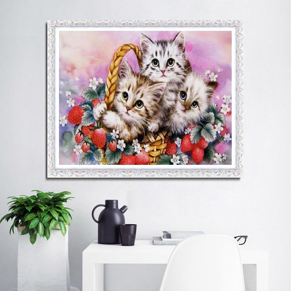 5D DIY Diamond Painting Kit - Full Round - Cats/Kittens In The Basket