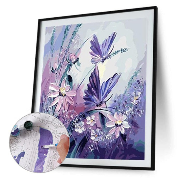 Purple Butterfly Flowers Hand Painted Picture Artwork Canvas