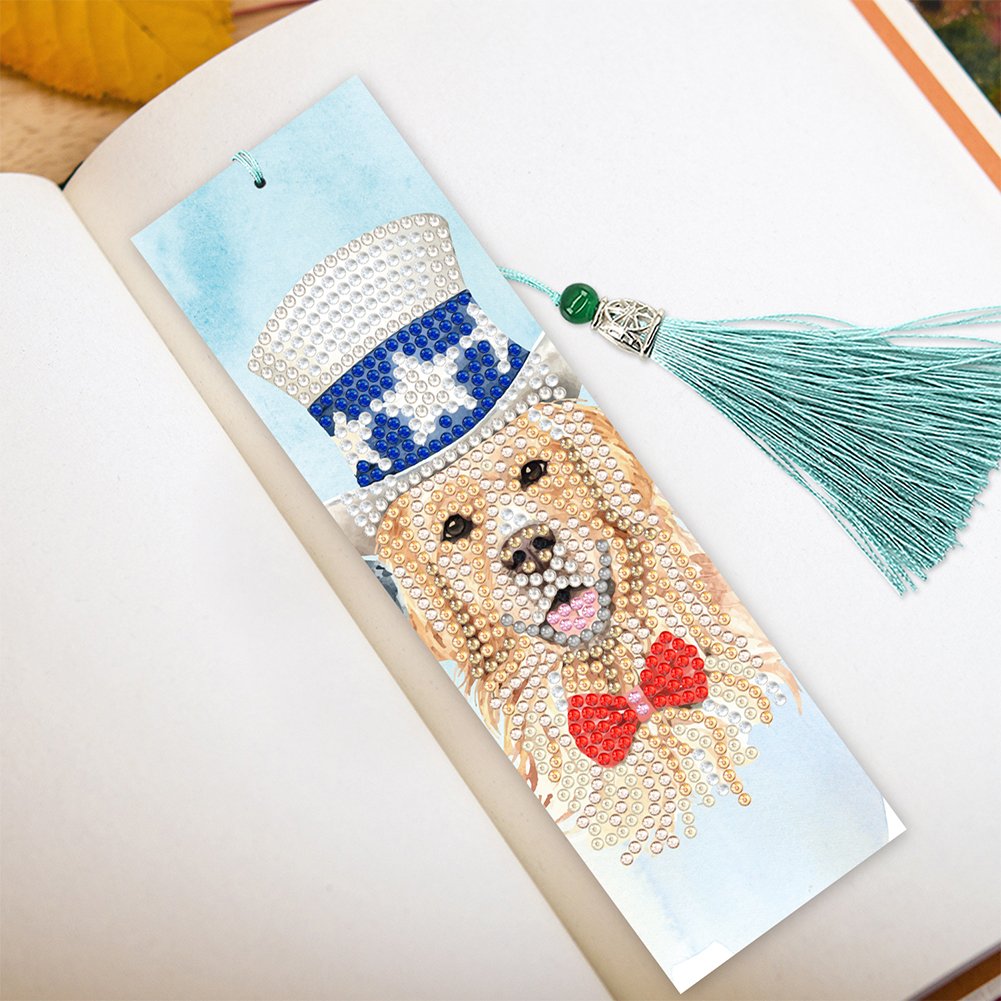 2pcs Diamond Painting Bookmark DIY Dogs Leather Tassel Book Marks Craft