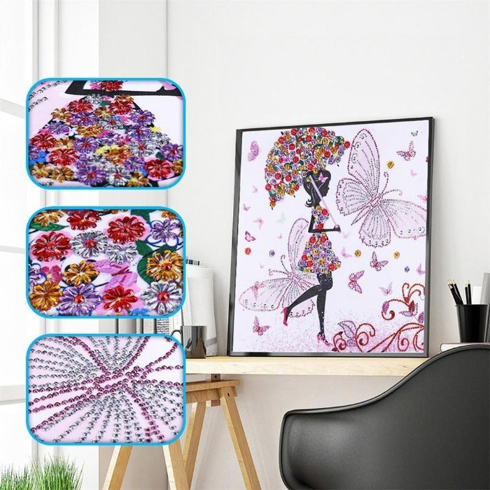 DIY 5D Crystal Rhinestone Diamond Painting Kit Girl Flower Umbrella(40*40cm)