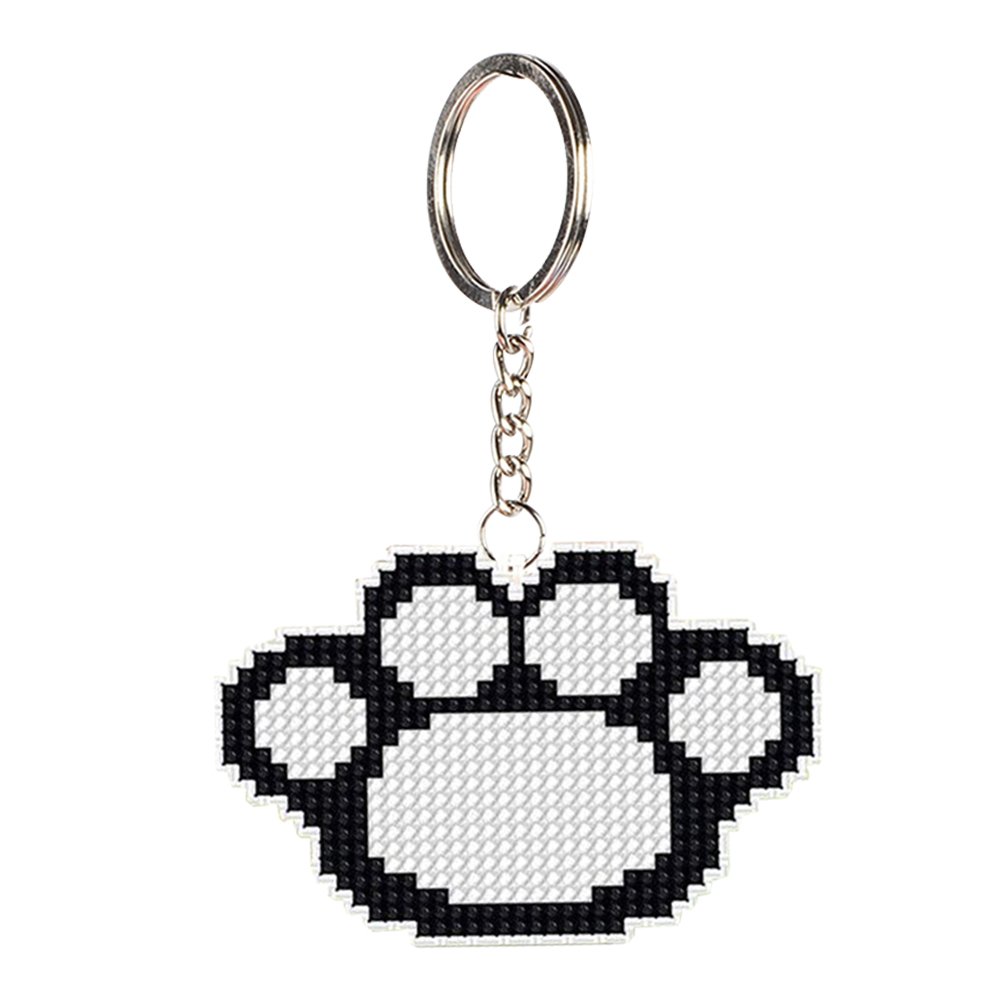 Stamped Beads Cross Stitch Keychain Bear Paw