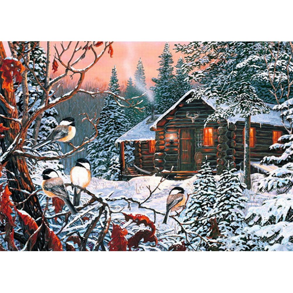 5D Diy Diamond Painting Kit Full Round Beads Snow Scene