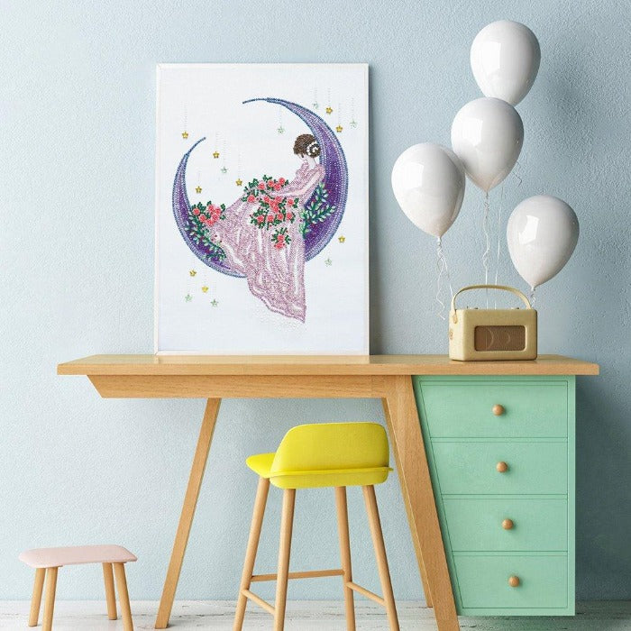 DIY 5D Crystal Rhinestone Diamond Painting Kit Moon Girl