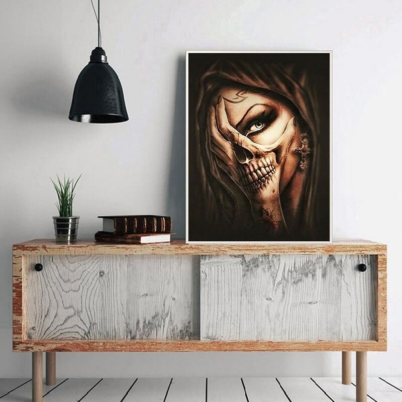 5D Diy Diamond Painting Kit Full Round Beads Skull Hand Face