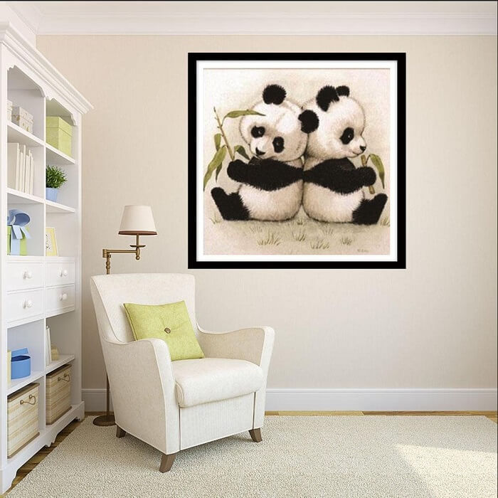 two lovely pandas diamond painting on wall