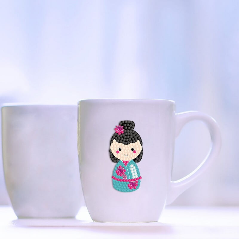 Kokeshi Dolls Diamond Painting Stickers Kit On Cup