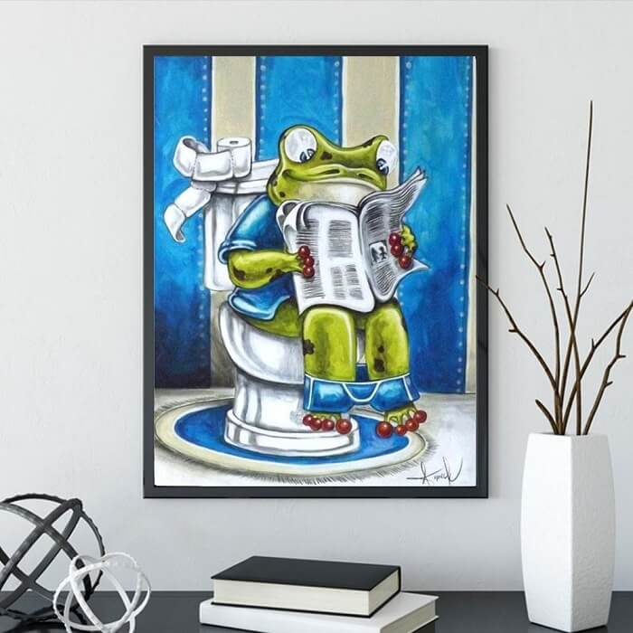 diamonds painting art reading frog on toilet