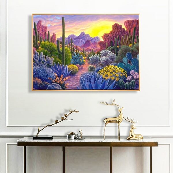 colorful cactus garden diamond painting on the wall
