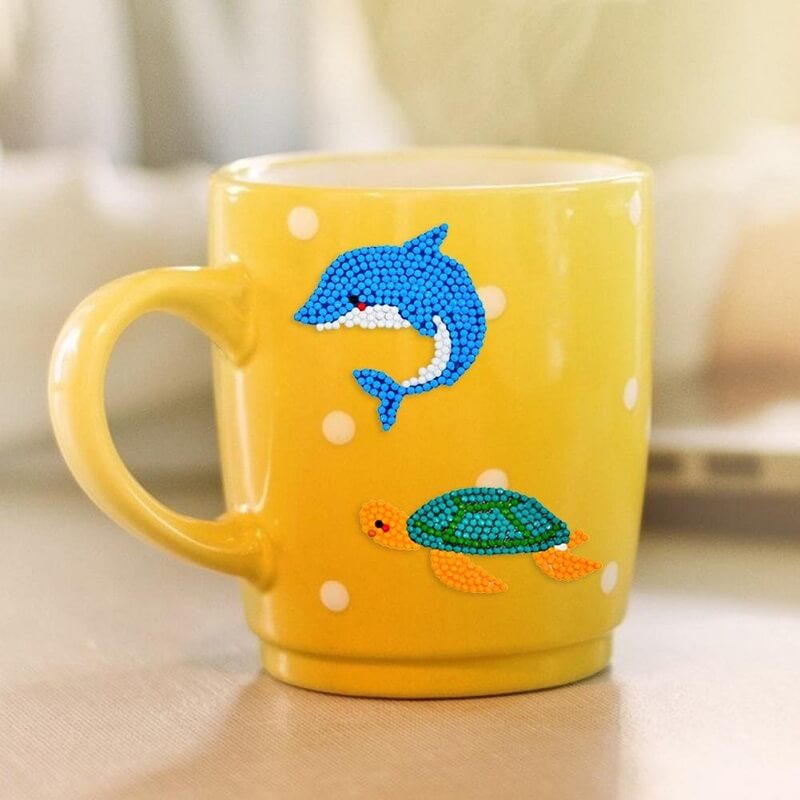 whale and turtle diamond painting cup stickers