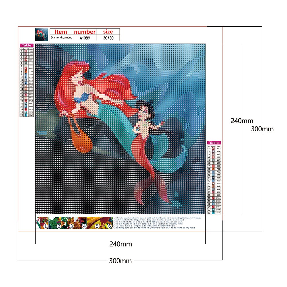 Mermaid rhinestones art embroidery canvas size