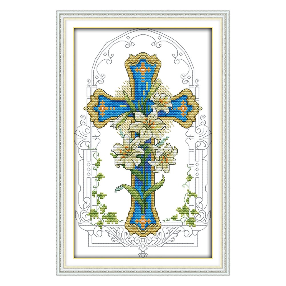14ct Stamped Cross Stitch Cross Flower (33*20cm)