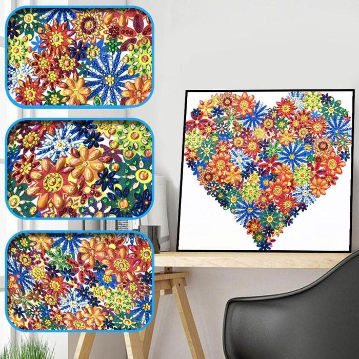 5D Diamond Painting (Part Drill) Crystal Rhinestone Flower Heart