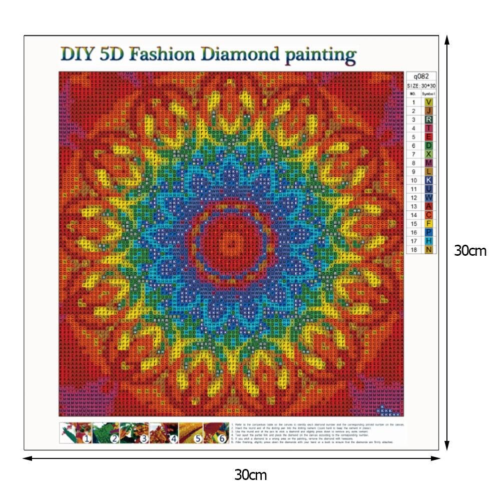 Pintura de diamante - rodada completa - mandala de flores retrô