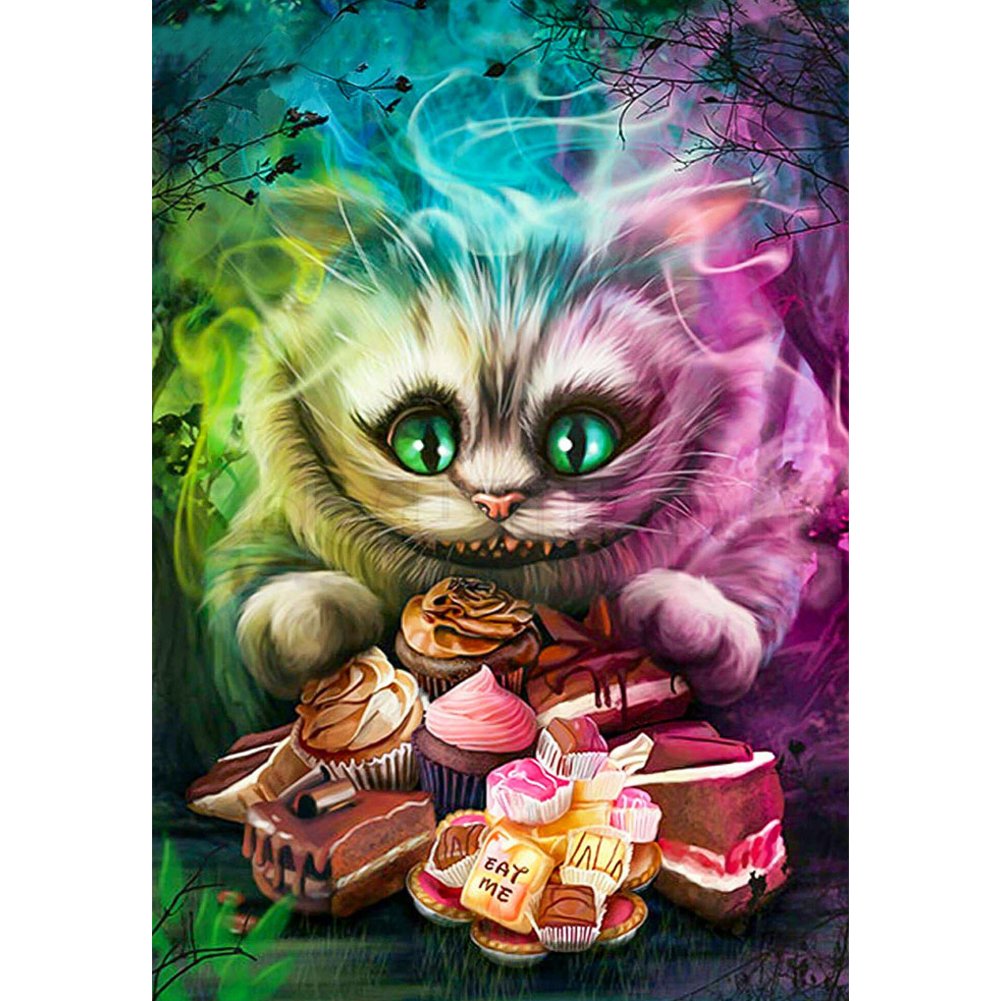 5D Diy Diamond Painting Kit Full Round Beads Cat and Snack