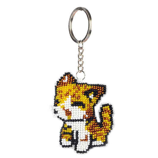 Stamped Beads Cross Stitch Keychain Cat 
