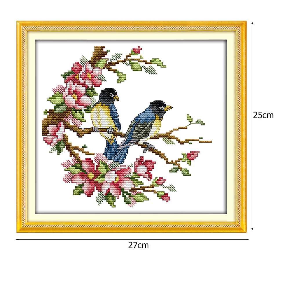 Ponto cruz estampado 14 ct - pássaros de flores (27*25 cm)