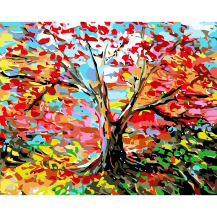 Oil Painting By Numbers Red Leaf Tree DIY Canvas Coloring Picture