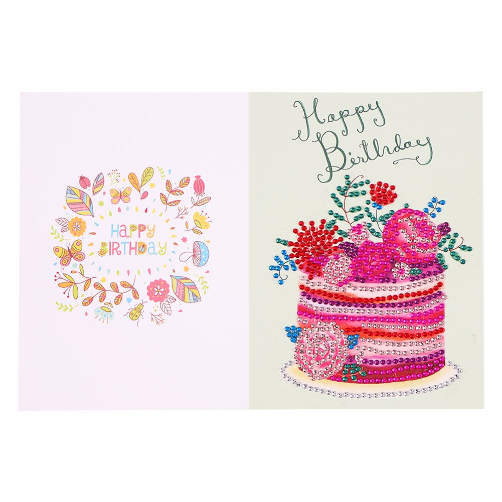 Cake DIY 5D Diamond Painting Happy Birthday Postcard