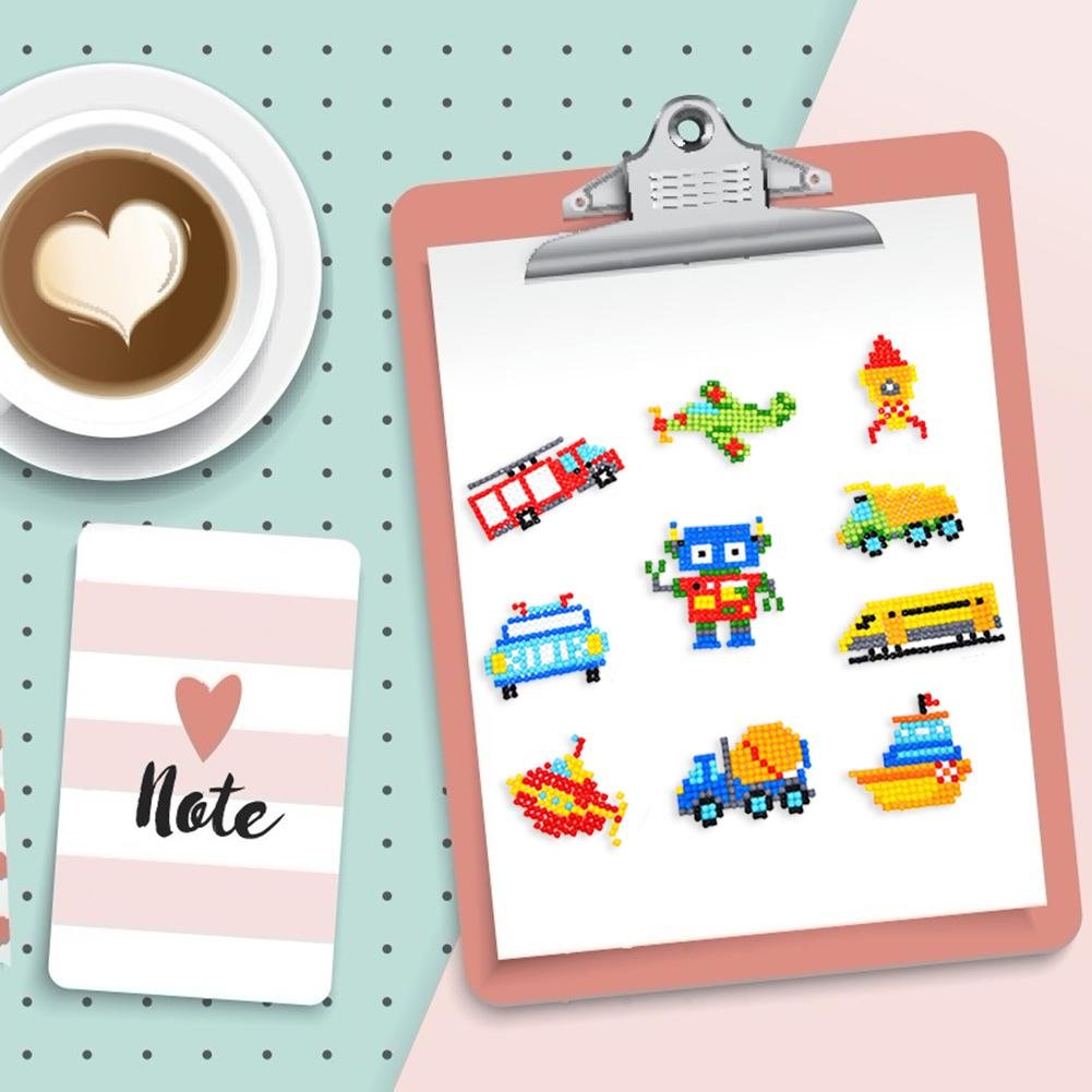 DIY Full Drill Round Cartoon Car Diamond Painting Puzzle Stickers