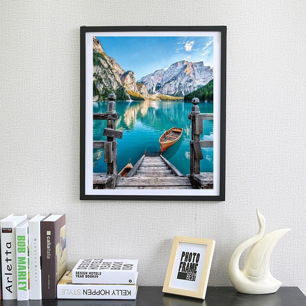 Pintura Diamante - Redondo Completo - Lago Barco Azul