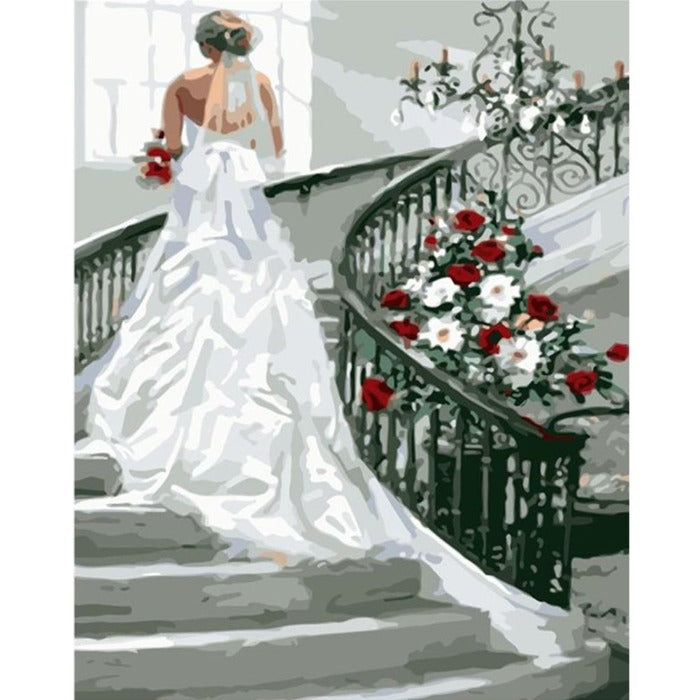 Bride in the Stairs Oil Painting Picture By Numbers Canvas Drawing Colorful Paint