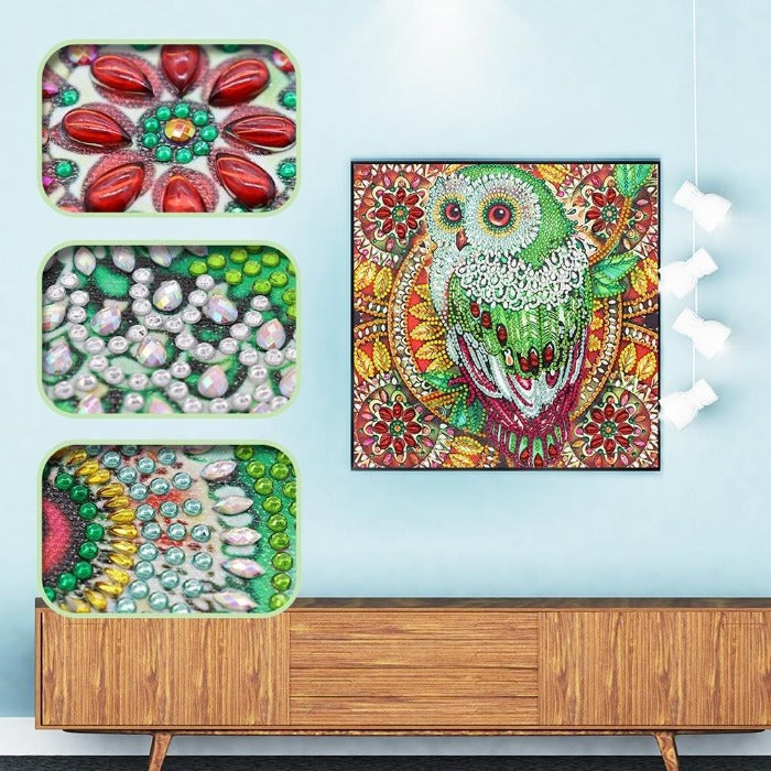 Diamond Painting Crystal Rhinestone Green Owl