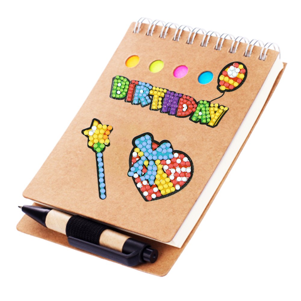14pcs DIY Round Drill Diamond Painting Birthday Cake Stickers