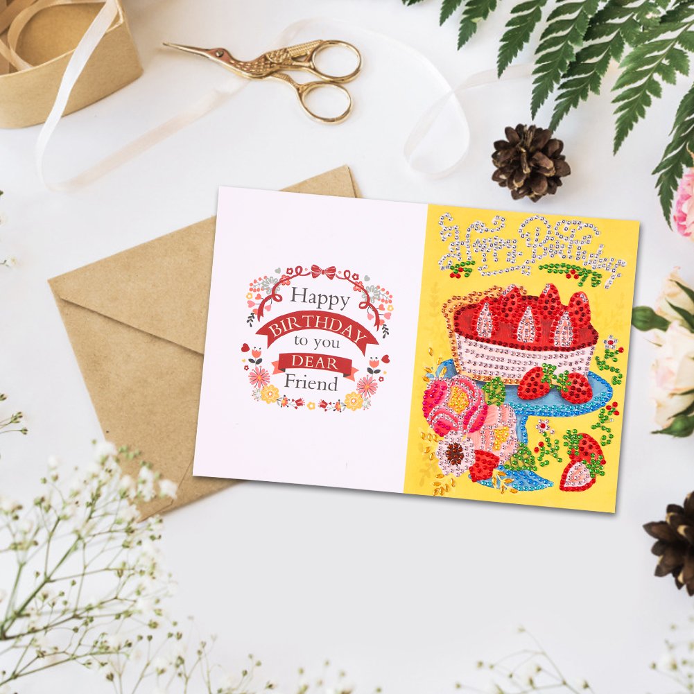 DIY 5D Diamond Painting Happy Birthday Postcard-Cake