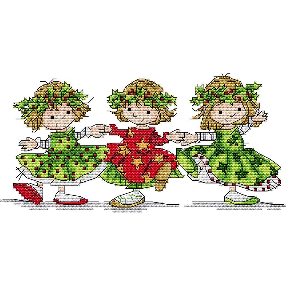 14ct Stamped Cross Stitch Three Little Girls Dancing(27*14cm)