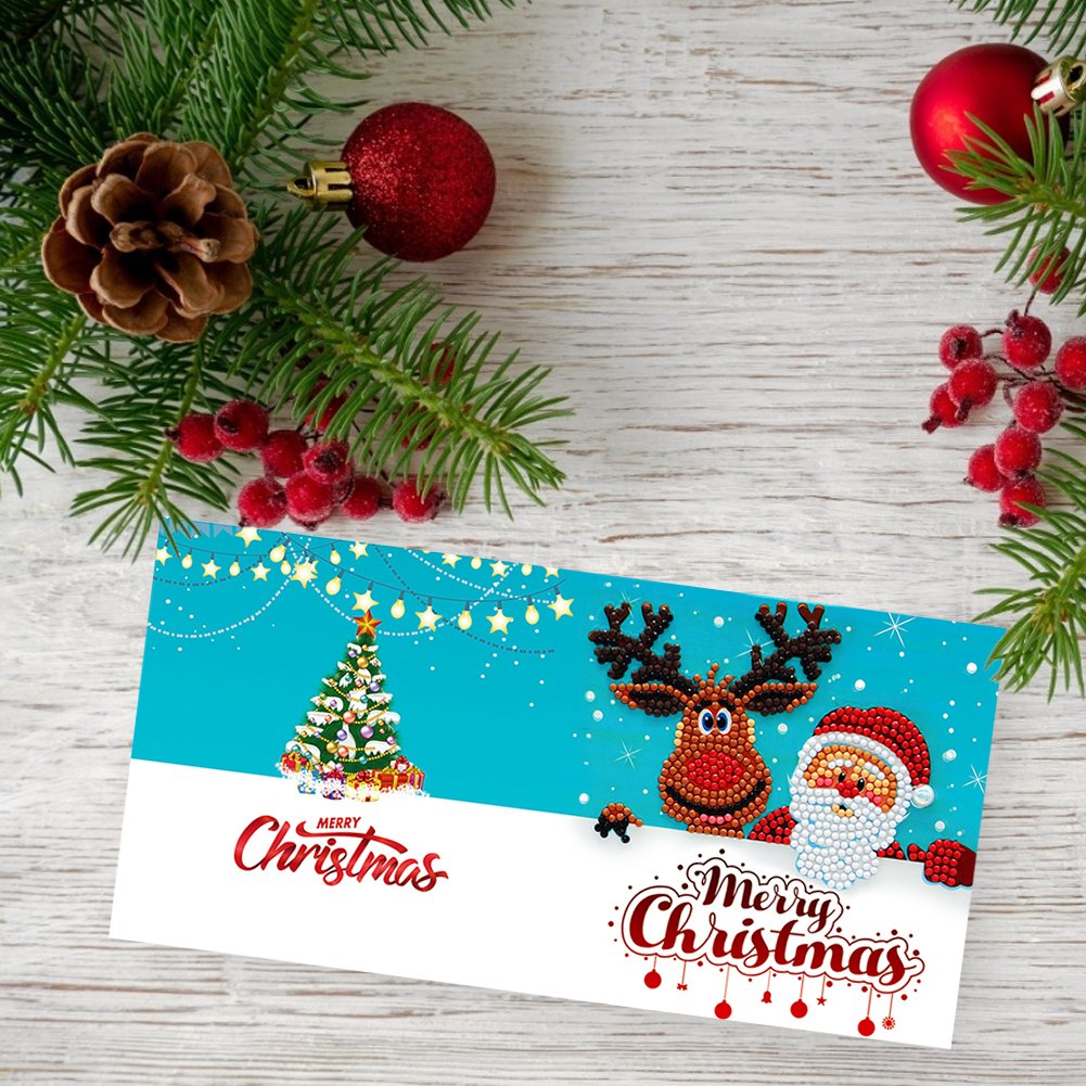 DIY Diamond Painting Greeting Card - Santa Claus & Elk