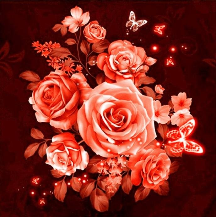 Diamond Painting - Partial Round - Orange Rose