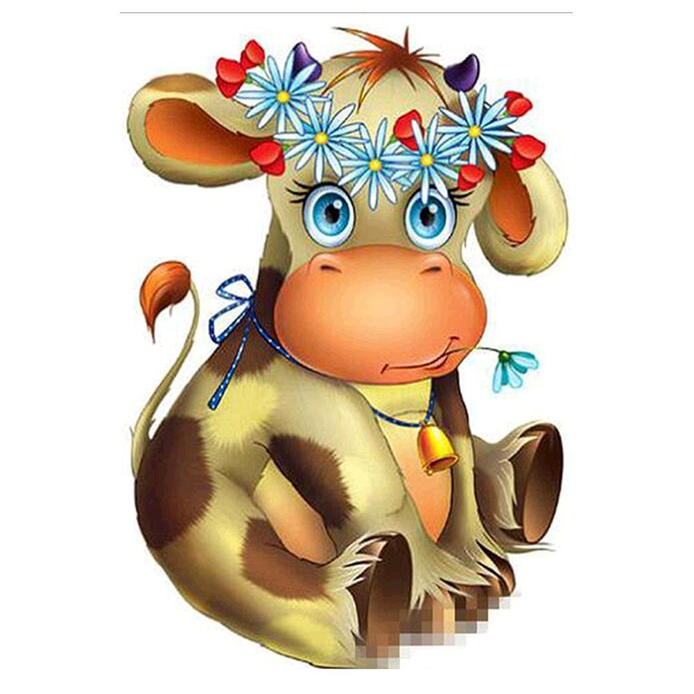 Diamond Painting Partial Round Cartoon Cow