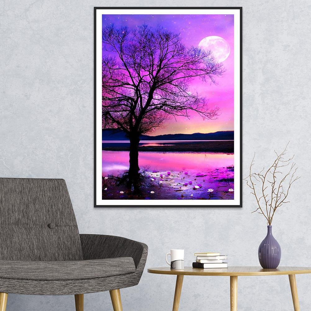 5D DIY Diamond Painting Kit - Full Round - Purple Sky Tree