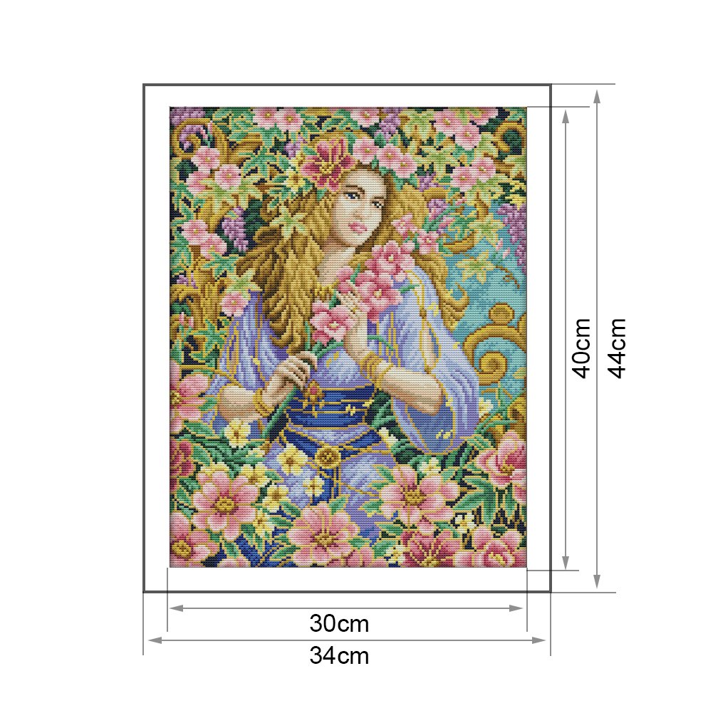 14 quilates de ponto de cruz estampado - Beleza de flor (44 x 34 cm)