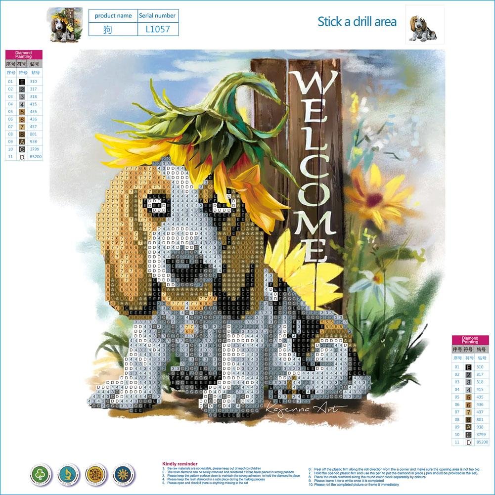 Pintura Diamante - Volta Parcial - Cachorro com Girassol