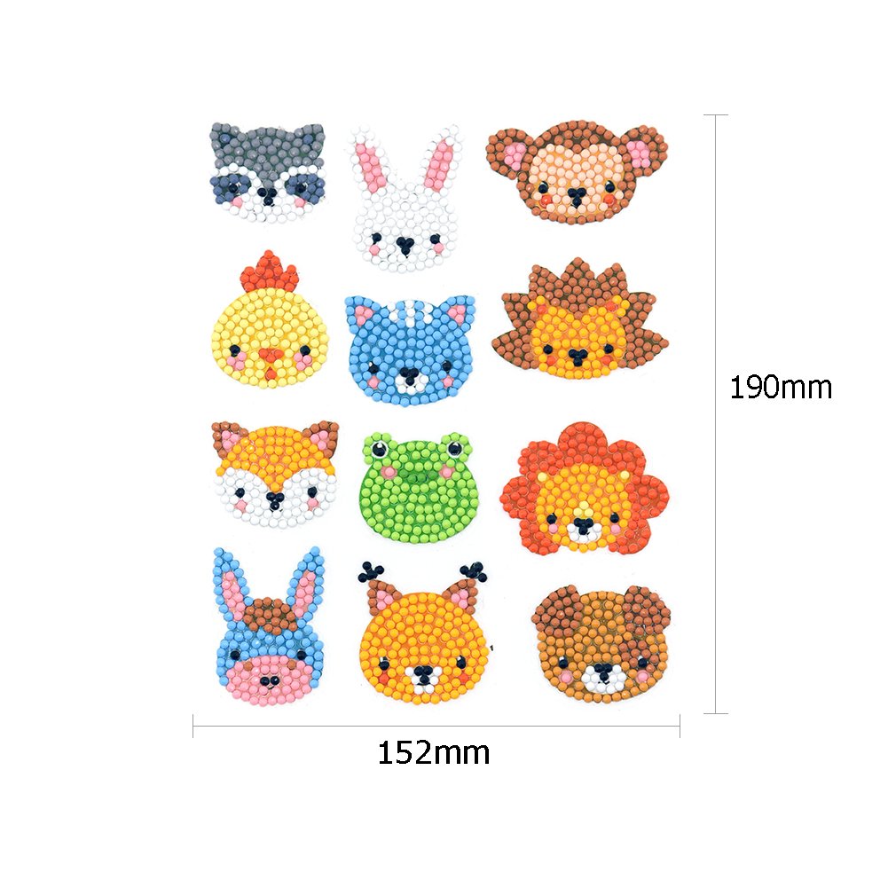 12pcs DIY Painting Kit Color Animal Head Self-adhesive Rhinestone Sticker